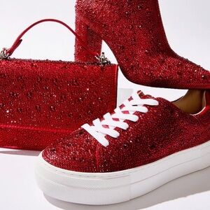 Bestsy Johnson Red Glitter Women's Sneakers
